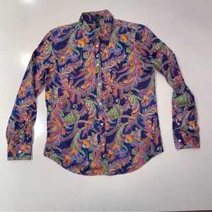 Lauren Ralph Lauren Womens Button Up Shirt Paisley Long Sleeve Blouse Top Large